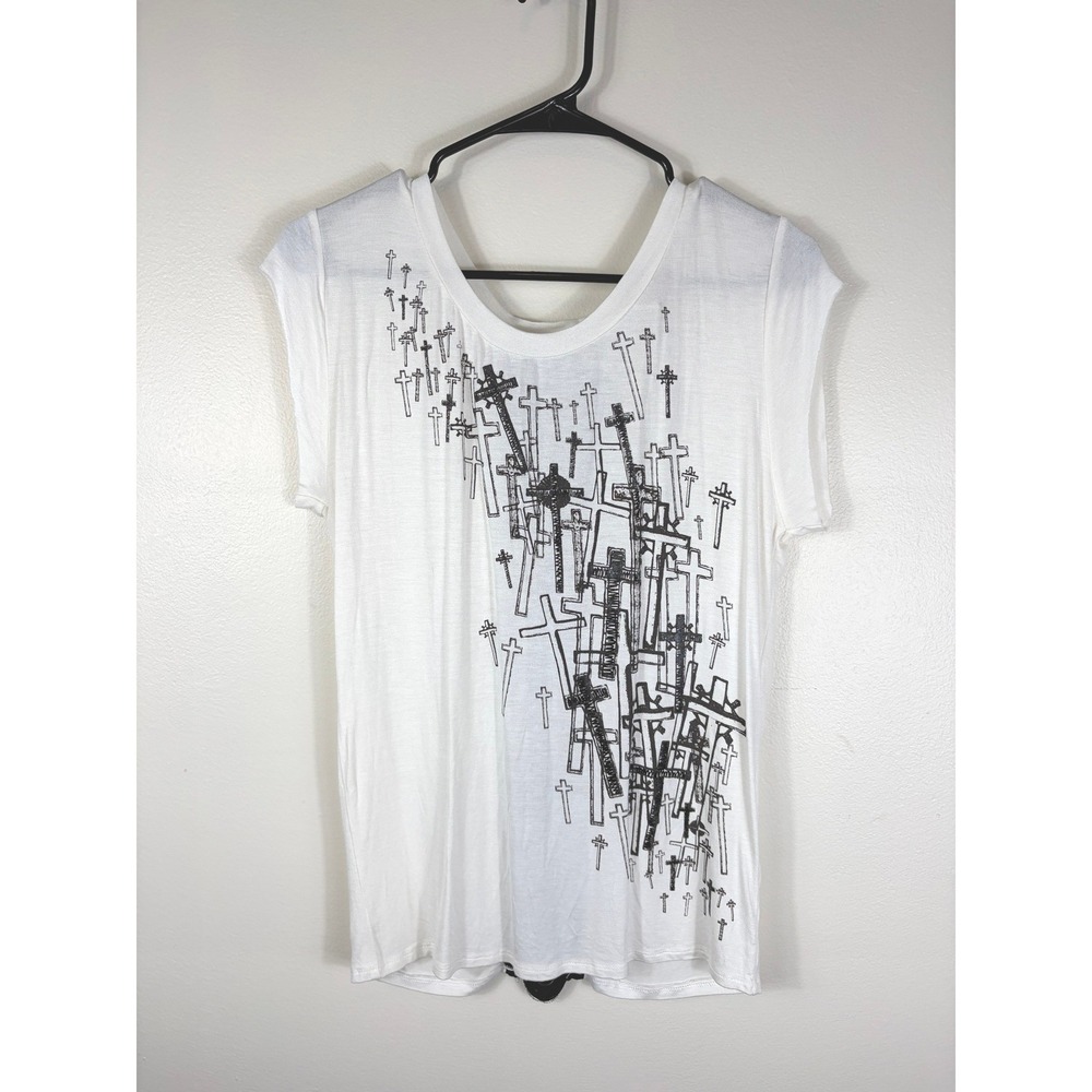 Janet Chung Crosses‎ Muscle Tee Chain Spine White Black Medium Goth Punk